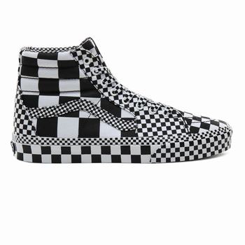 Vans All Over Checkerboard Sk8-Hi - Naisten Korkeavartiset tennarit - Mustat/Valkoinen